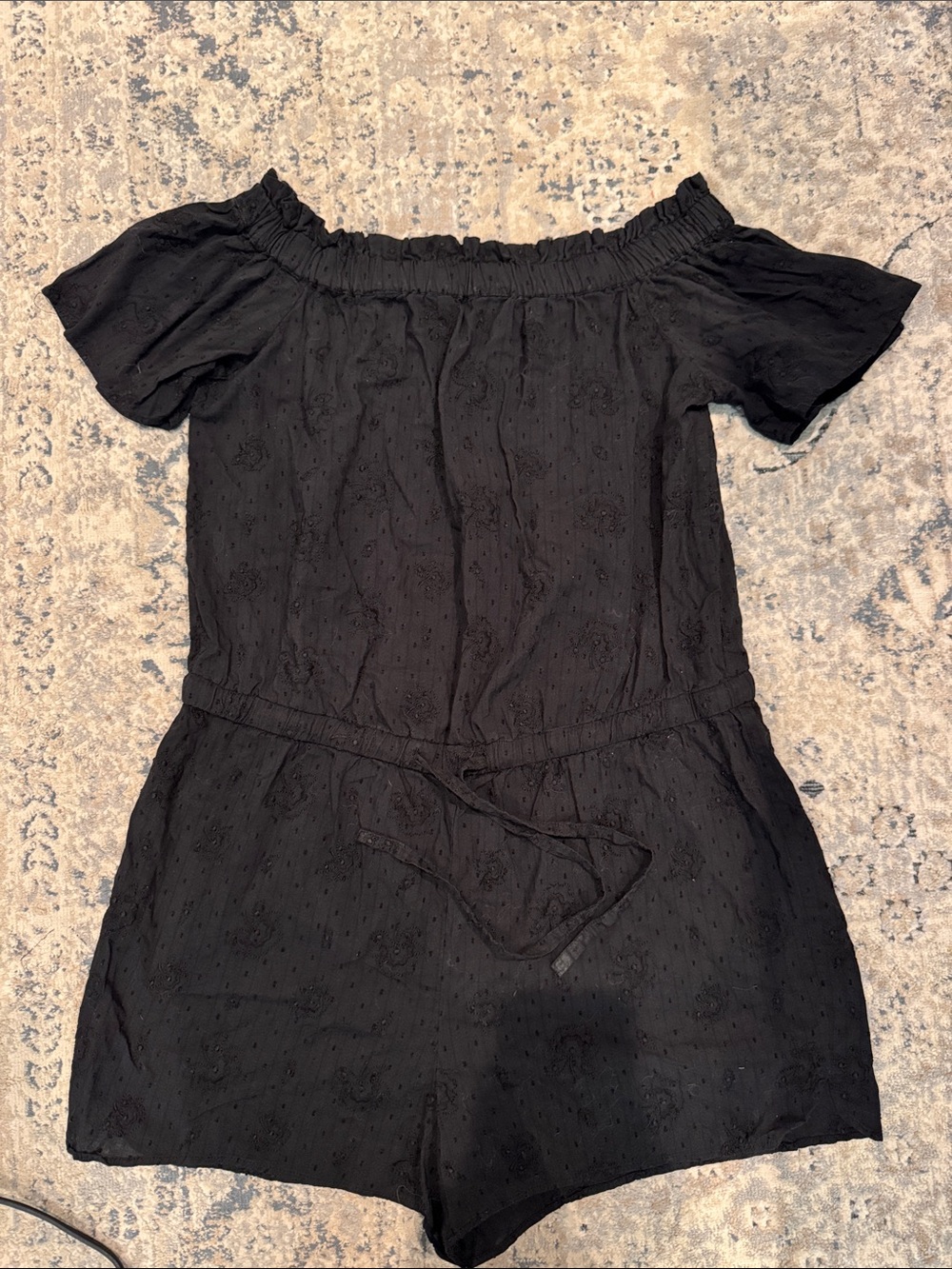 LOFT Black Off-Shoulder Mini Romper with Waist Tie